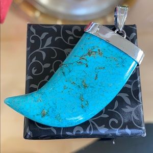 Chinese Turquoise Pendant Necklace 2" Artisan Stone Boho Jewelry